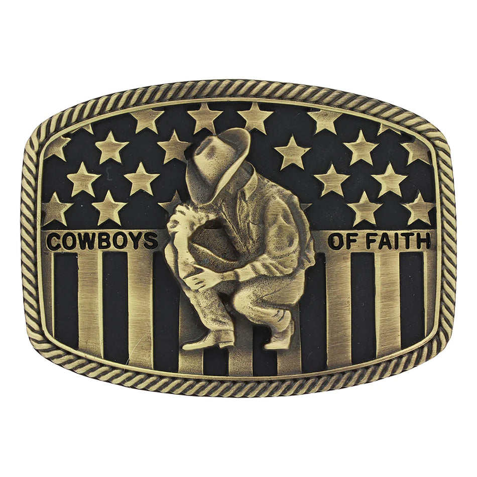 Belt Buckle 'Cowboy Of Faith Flag Brass'