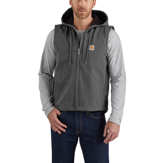 Carhartt Washed Duc Fleece-Lined Hooded Vest - 103837 Gravel