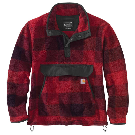 Relaxed fit fleece pullover oxblood plaid 104991