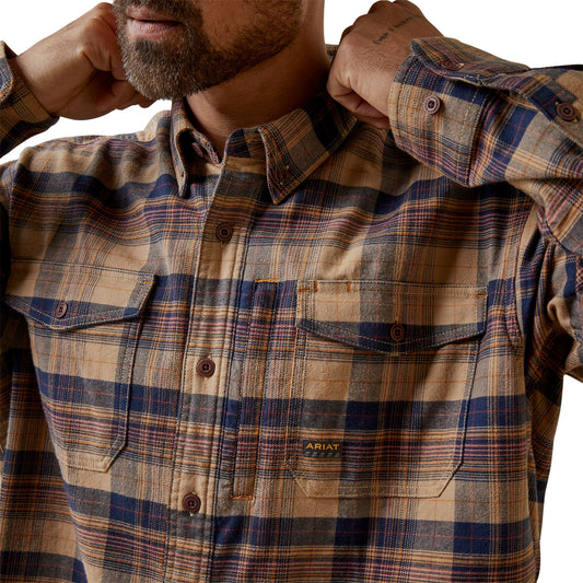 Ariat Rebar Flanel Dura Stretch werkshirt voor heren - Tijgeroog Plaid